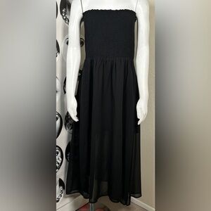 Blush BJ Black Smocked Sleeveless Maxi Dress w/ Semi Sheer Flowy Skirt, Sz 1X